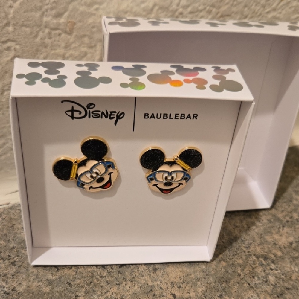 BaubleBar Black and Gold Mickey Mouse Stud Earrings Jewelry Nwot